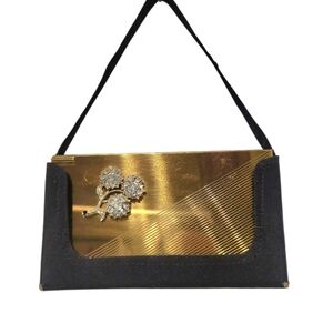 Volupte Vintage 1950s Gold Metal Evening Makeup Case Compact Purse